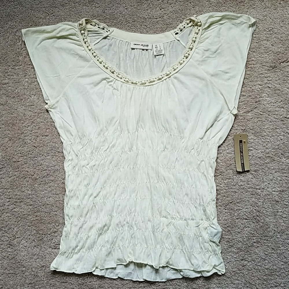DKNY Jeans Petite beaded crochet neck top